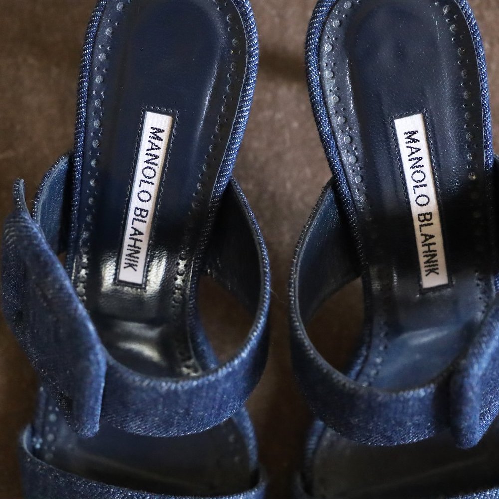SOLD! Manolo Blahnik Denim Sandal Heel with Buckle - Picture 8 of 10